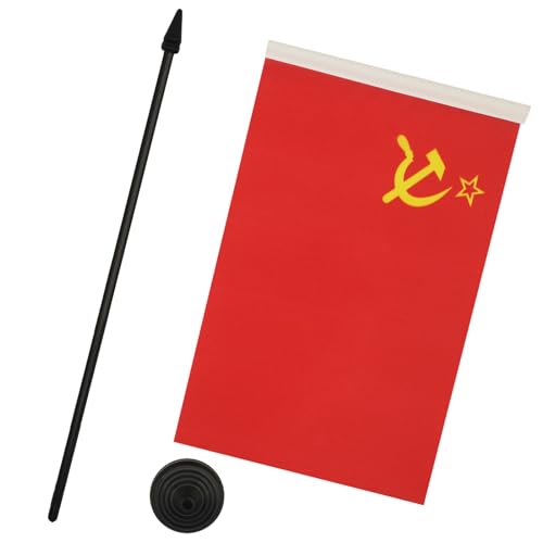 AZ FLAG USSR Table Flag 5'' x 8'' - Red communist Desk Flag 21 x 14 cm - Black plastic stick and base