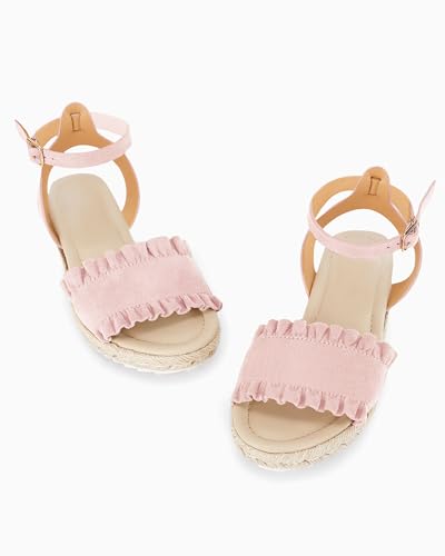 Image of Coutgo Girls Espadrille Platform Sandals Ruffle Open Toe Ankle Buckle Strap Wedge Casual Summer Shoes for Kids Toddlers