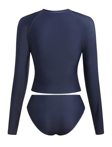Image of ZAFUL Womens Rash Guard Swimsuits Long Sleeve Sun Protection Bathing Suit Tropical Swim Shirts with Briefs