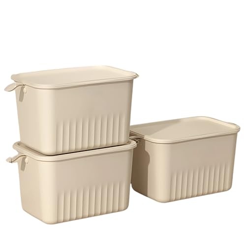 Image of HoopVool Multi Purpose Plastic Storage Bins Stackable Organizer Boxes with Lids, Stackable Crates for Home & Kitchen, items like books, clothes, snacks, toys. (Pack of 3, Large)