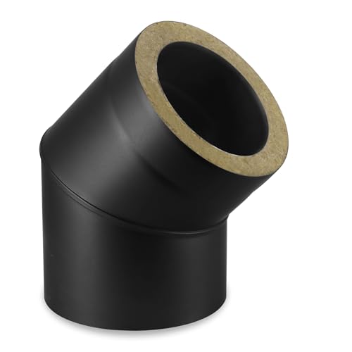 LANZZAS Tubo aislado para estufa de doble pared, arco de humo, rodilla 45°, diámetro 150/215 mm, color: negro