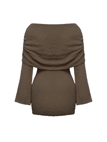 Floerns Women's Fold Off Shoulder Long Sleeve Rib Knit Pencil Sweater Dress2