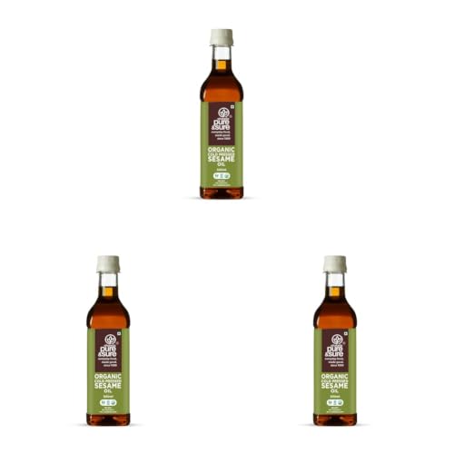 Image of Pure & Sure Organic Cold Pressed Sesame Oil 500ML (Til ka Tel) | Kacchi Ghani /Chekku | Pure Cold Pressed Edible Oil | No Additives & Chemical Free (Pack of 3)