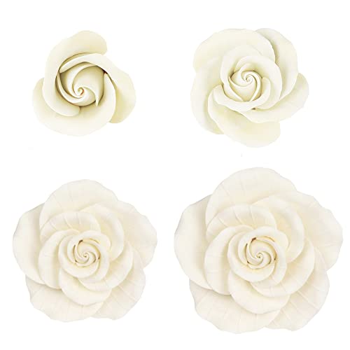 O'creme Garden Roses Gumpaste Flower Set - White Edible Flowers For Cake Decorating - Sugar Paste Flower Decorations For Cakes, Candy, Cupcake Toppers - Birthday, Wedding, Valentines Day, Baby Shower #TOP30