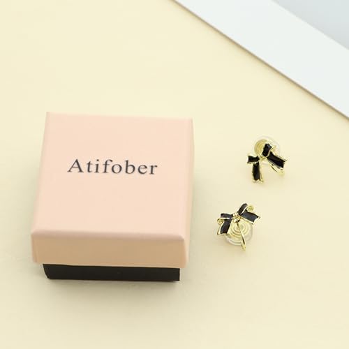 Aretes de moño negro con clip para mujer, pequeños elegantes miniatura 2
