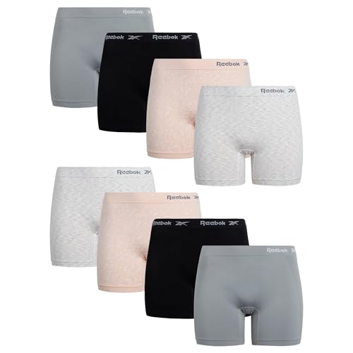 Image of Reebok Womens Boyshorts - 8 Pack Soft Stretch Performance 6 inch Inseam Tag Free Womens Underwear Seamless Boyshort Panties