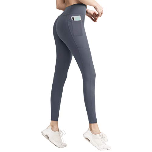 JOYSPACE Leggings Mujer Deporte Cintura Alta Mallas Pantalones Deportivos con 2 Bolsillos Mallas de deporte de mujer para Running Training Fitness Estiramiento Yoga y Pilates,Azul Gris,L