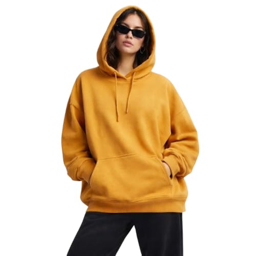 Mustard Yellow Oversized Hoodie for Women Soft Fleece Pullover with Hood Kangaroo Pocket Casual Streetwear Winter Stylish Comfort Sweatshirt-image-14