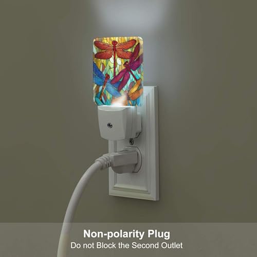 Image of Colorful Dragonfly Night Light Set of 2, Summer Auto Sensor LED Dusk-to-Dawn Nightlights, Plug-in Sensor Lamp for Bedroom Bathroom Kitchen Hallway Stairs Decorative