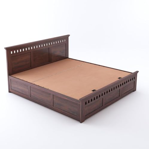 Image of TG Furniture Sheesham Wood Queen Size Bed with Hydraulic Storage | Wooden Double Bed with Storage for Bedroom & Hotel | Platform Cot Bed Palang | 78 X60 | Walnut Finish