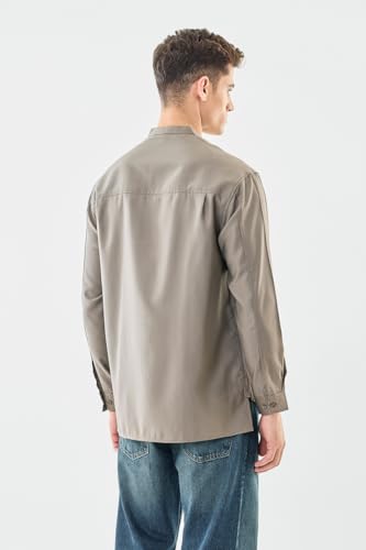 Image of SNITCH Men Casual Shirt | Oversized Fit Full Sleeve Mandarin Collar Solid Design | Modal Blend & Breathable Fabric for Everyday Wear & Semi-Formal Occasions