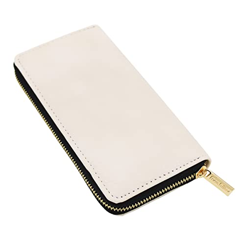 Premium Textured Vegan Antique Pu Leather Continental Zip Around Wallet, Cream #TOP1