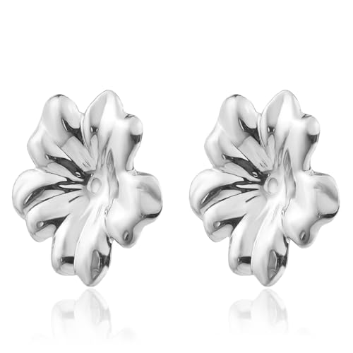 14K Solid White Gold Flower Earring Jackets for Studs3