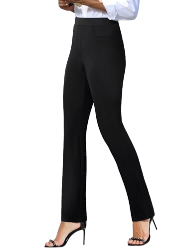 keriffe Women's Stretchy Yoga Dress Pants High Waisted Straight Leg Casual Work Business Office Slacks 4 Pockets Black