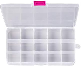 YoiYee 2x 15 Grids Transparent Jewellery Organizers Box with adjustable Dividers, Small Clear Plastic Storage Boxes, Organiser Compartments for Jewelry, Cosmetic, Craft, Hair Accessories, Red Buckle