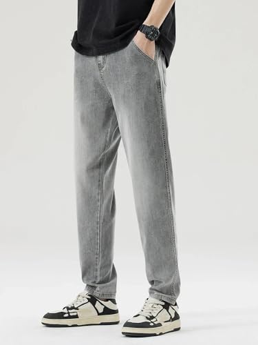 Thin Straight Jeans Pants Men Summer Stretch Casual Korea Denim Trousers Male2