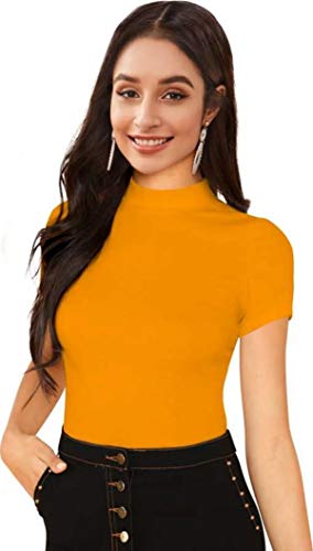 Image of Dream Beauty Fashion Women's Half Sleeve Round High Neck Top Elegant Casual Tee, Pack of 2-23 inch inches (Combo-Tripta Tiger)