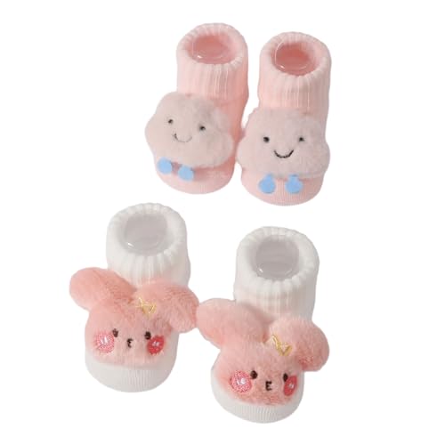 BOGEEL Baby Cartoon Pattern Knit Socks Set 2 Pairs Cotton Footwear Toddler Warm Knit Socks Breathable Socks Set for