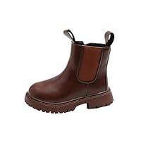 Girls Ankle Boots Chelsea Booties, Patent Leather Chelsea Boot Round Toe Walking Shoes Chunky Heels Side Zipper School Boots Winter Fall Warm Footwear Brown Size UK 8.5