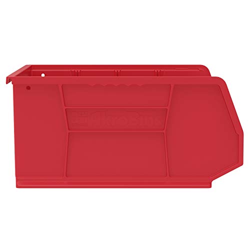 Image of Akro-Mils 30250 AkroBins Plastic Storage Bins, Space-Saving Stackable Bins for Garage, Pantry, Craft Organization, 15 inch x 16 inch x 7 inch, Red, 6-Pack