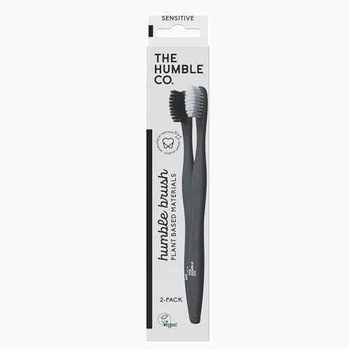 THE HUMBLE CO. - Adult Black Toothbrush - Sensitive Bristles - Developed by Dentists - Plant-Based Materials - 100% Recyclable for Eco-Friendly Oral Care - 1 Pack with 2 Toothbrushes