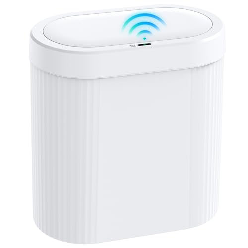 jinligogo 5 Gallon Bathroom Trash Can with Lid, Automatic Motion Sensor White Trash Can, Touchless Slim Waterproof Garbage Bin for Kitchen, Bedroom, Office, and Bathroom