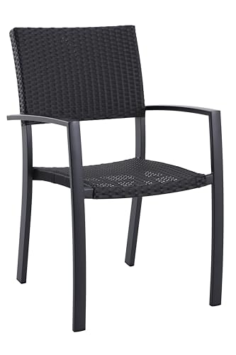 METRO Professional Silla de Jardín con Reposabrazos Balsario, Aluminio/Ratán Sintético, Apilable, para Exterior, Negro