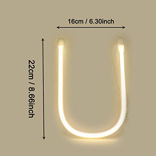 Image of ENUOLI Warm White Neon Letter Words Neon Sign Alphabet Letter Sign (U) | Battery /USB Operated LED Marquee Word Neon Lamps Party Accessories Wall Hanging Decor for Birthday Wedding Party Bar Bedroom