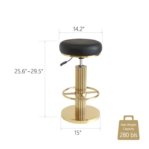 Image of FUNROLUX Gold Bar Stools Adjustable Swivel Counter Stools Modern Backless Counter Height Bar Stools for Kitchen Island with Metal Legs and Upholstered Microfiber Leather (Black)