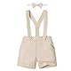 Volunboy Baby Jungen Hosenträger Shorts, Sommer Leinen Shorts mit Fliege 3 Stück Anzug(Helles Khaki,12-18 Monate,Größe 80)