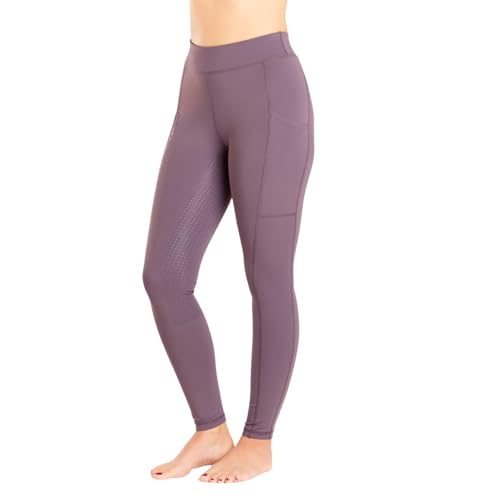 Harry Hall Everyday Womens Riding Tights, Full Silicone Seat, High Waist, Phone Pockets, 4‑Way Stretch Equestrian Leggings Plum