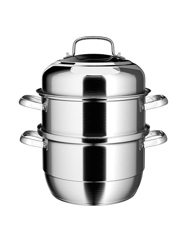 VENTION Olla Vaporera Acero Inoxidable 28 cm, Ollas al Vapor Induccion 3 Niveles, Vaporera Cocinar Vapor