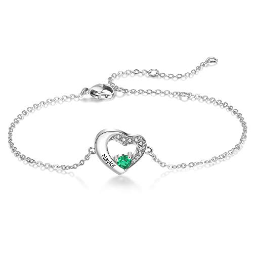 Image of Mom Bracelet Mothers Day Gifts Personalized 2 Birthstone Bracelets for Women Custom 2 Names Bracelets for Her Mothers Bracelet Jewelry for Wife
