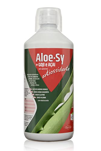 Syrio Integratori Alimentari, Aloe Sy + Goji e Açai, Antiossidante, Depurativo, da Bere Puro o Diluito, Aloin Free, Detox, Pura Polpa, Senza Aggiunta di Acqua, Senza Glutine, 1 Litro