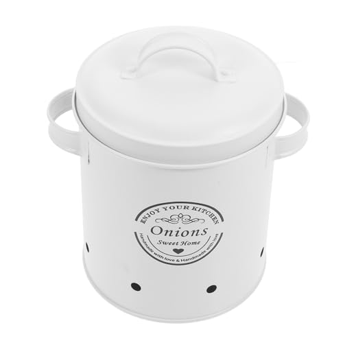 HOLIDYOYO Recipiente Para Almacenamiento De Cebollas y Ajos Blanco, Tarro De Metal Resistente, Conservador Seguro Para Cocina Doméstica, Adecuado Para Almacenar Patatas y Jengibre, Unidad Individual
