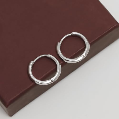 Image of TRUESILVER ACPL 925 Sterling Silver Hoop Earrings for Men | BIS Hallmarked Huggie Hoop Earrings | Minimalist Vintage Chunky Silver Hoops for Men