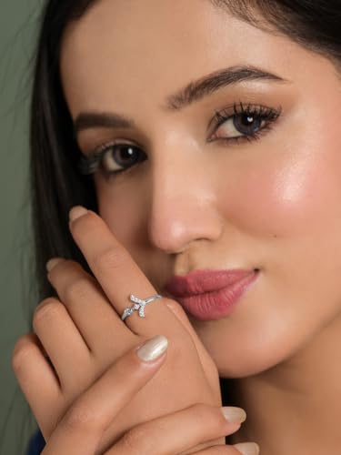 Image of Clara 925 Sterling Silver Minimal Daily Wear Adjustable Ring for Women | Gift for Birthday Anniversary | Rakhi Rakshabandhan Gift for Sister Bhabhi |Platinum Plated | Swiss Zirconia