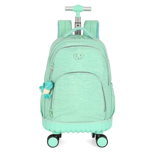 Mochila Escolar Notebook Carrinho Rodinhas 360 Graus Chaveiro Pelucia Up4you MC49155UP (Turquesa)