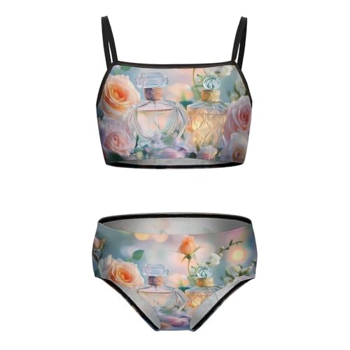 Perfume Rose Floral Girls Bikini Swimsuit Two Piece Bathing Suit Beach Swimwear
