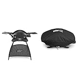 weber q220 Produkt 1: Details: Deckel und Gehäuse aus stabilem Aluguss, 2-geteilter, porzellanemaillierter Guss-Grillrost mit integrierter Aromaschiene, glasfaserverstärkter Nylonrahmen, herausnehmbare Fettauffangschale, stufenlos regelbares Brennerventil, Piezo-Zündung, 2 Seitentische