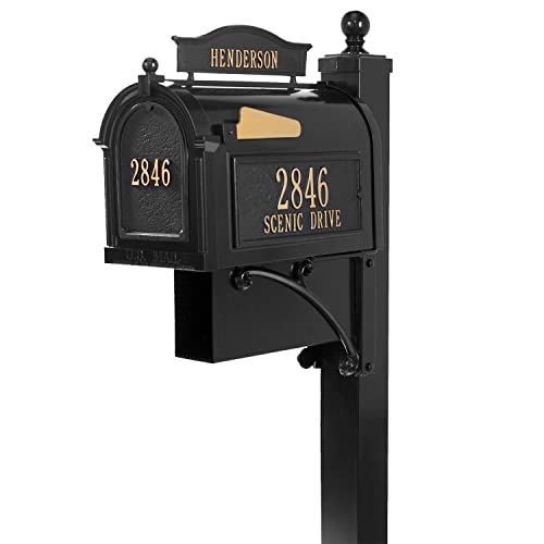 Whitehall Capitol Mailbox With Post, Custom Side Mount Mail Box, Ultimate Personalized Metal Mailbox With Newpaper Box, Outside Mailboxes - Black/Gold #TOP5
