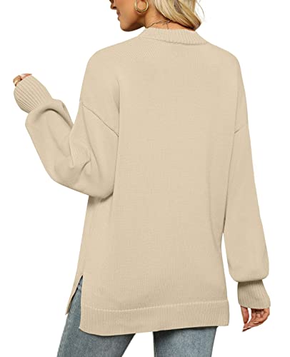 Xieerduo Fall Sweaters For Women Trendy Womens Long Sleeve Tops Side Slit Apricot S #TOP3