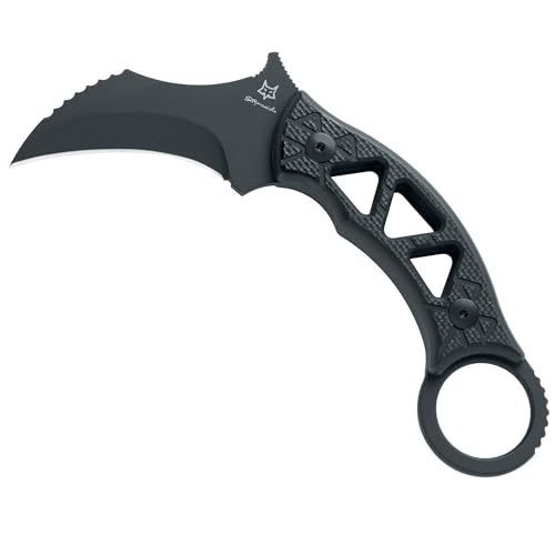 Fox Knives Tribal K FX-803 Fixed Blade Karambit Knife - N690Co Stainless Steel, Designed By Doug Marcaida, G10 Black Handle With Kydex Sheath