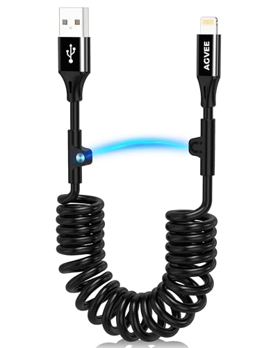 AGVEE 2 Pack 1.5ft Coiled Short USB to Lightning Charging Cable [MFI Certified] 3A Fast Charger Cord in Car for iPhone 14/13/12/11/XS/8/7/6/5 CarPlay, iPad, iPod, Black