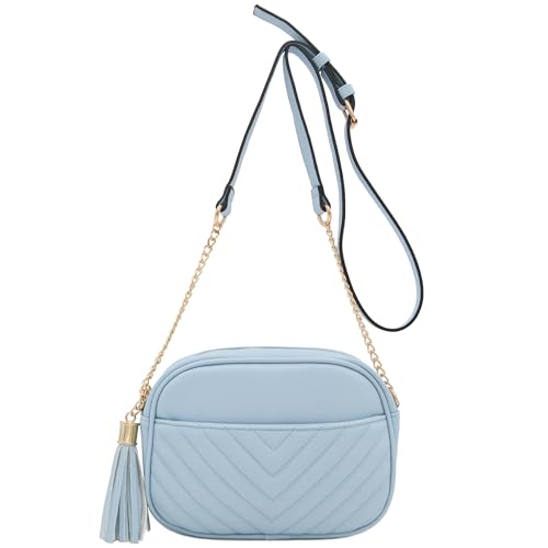 Image of FashionPuzzle Chevron Quilted Crossbody Camera Bag with Chain Strap and Tassel
