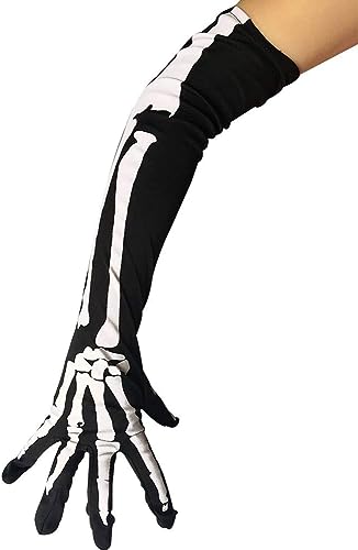 AYILUOBE Halloween Skull Bone Gloves Horrific Bloody Glove Stretch Elbow Glove Full Finger Skeleton Glove for Cosplay Costume