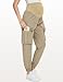 FABRACK Women's Maternity Cargo Pants Over The Belly Scrub Joggers Comfy Casual Pants with 4 Pockets(Khaki, Large)