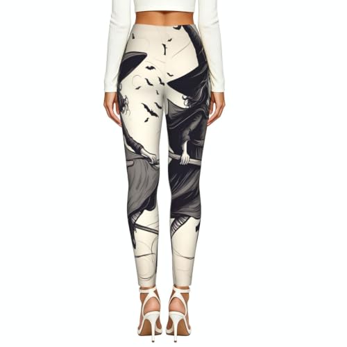 Leggings de bruja volando para mujer mallas elásticas opacas 4