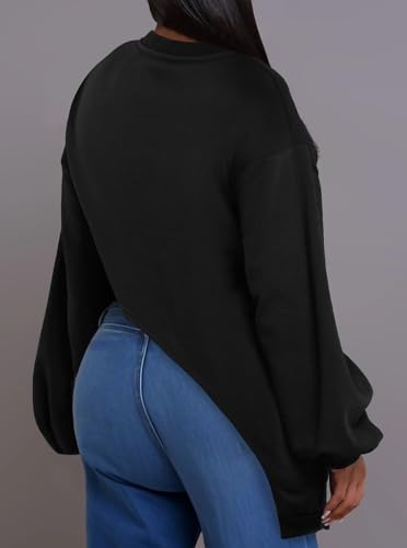 LovelyWholesale Women Asymmetrical Oversized Sweatshirt Crew Neck Long Sleeve Crop Pullover Tops3