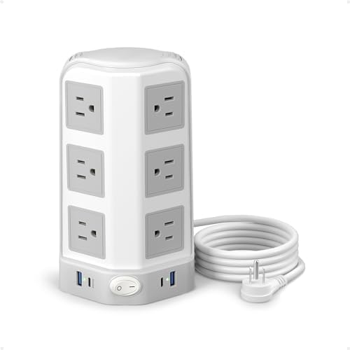 Surge Protector Power Strip Tower 20W USB C, 6 FT